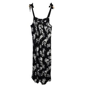 Bobeau Womens‎ Black Tropical Print Tie Strap Maxi Dress Size L